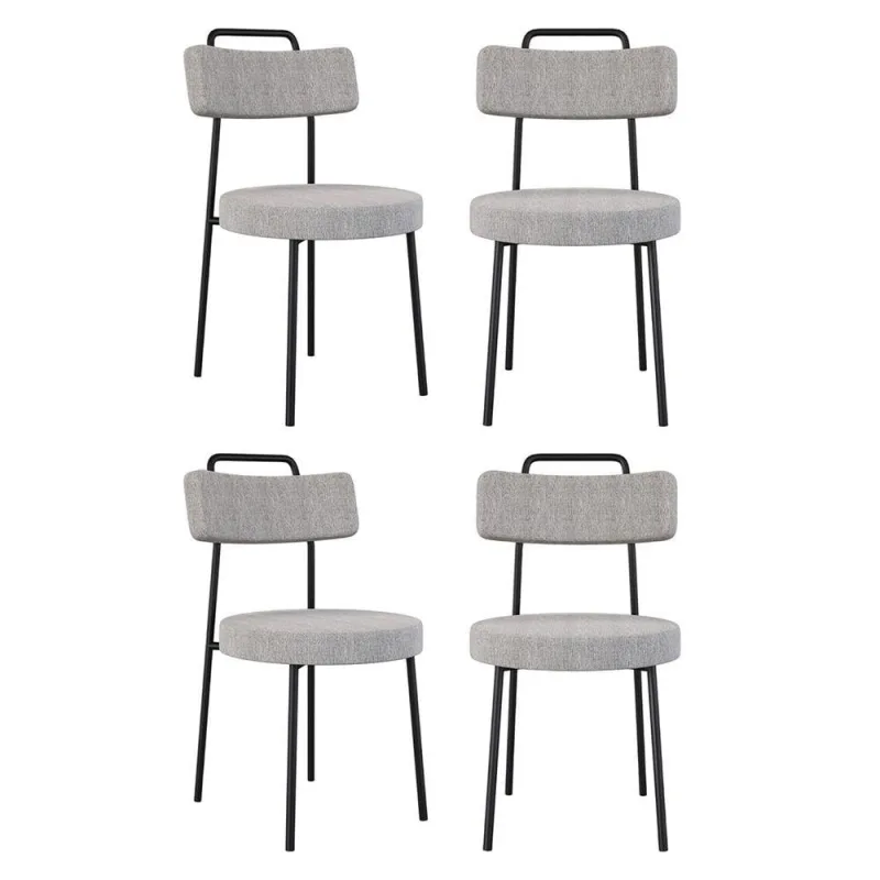 Kit 04 Cadeiras Sala De Jantar Kobe Estofada Com Encosto Linho Cinza - Abmaza - OUTRAS - Móveis