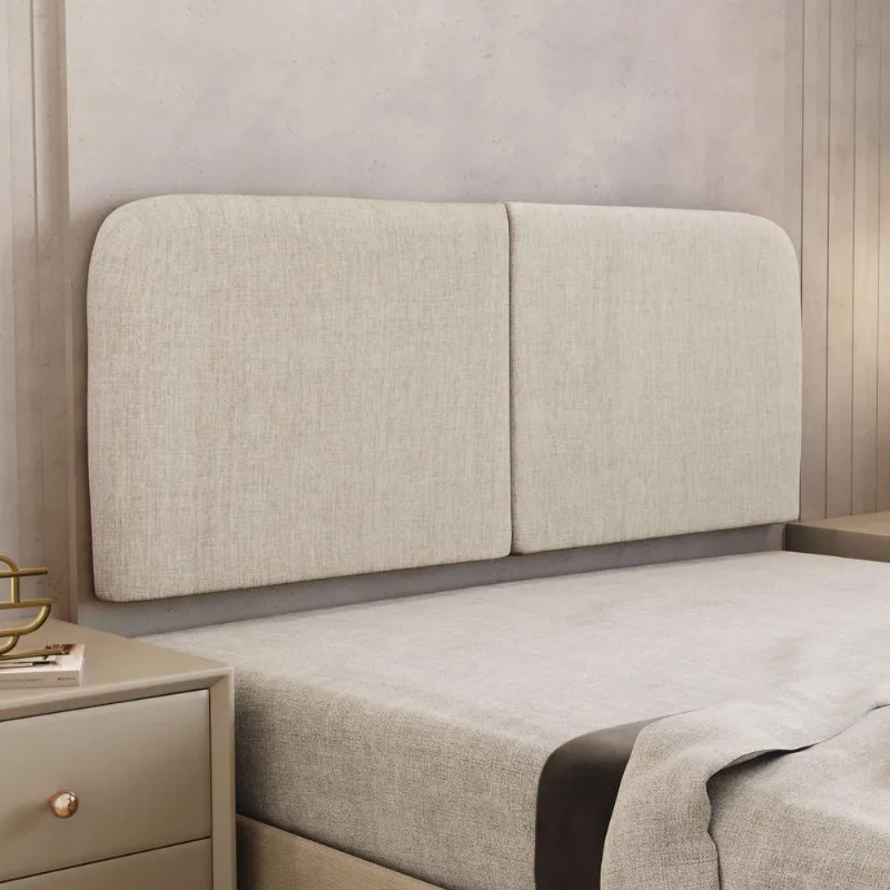 Cabeceira Painel Orgânico Cama Box King Size Aira 195cm Dobrável Linho Bege - Desk Design