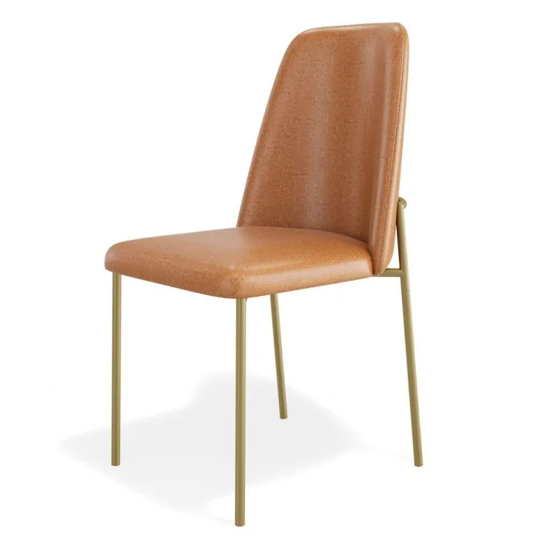 Cadeira Sala De Jantar Lior Com Encosto Estofado Base Dourada Couríssimo Whisky - Abmaza - OUTRAS - Móveis