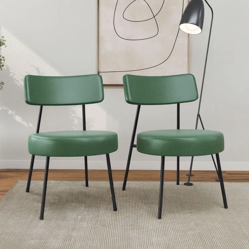 Kit 02 Poltronas Decorativas Sala De Estar Kobe Estofada Com Encosto Couríssimo Verde - Abmaza - OUTRAS - Móveis