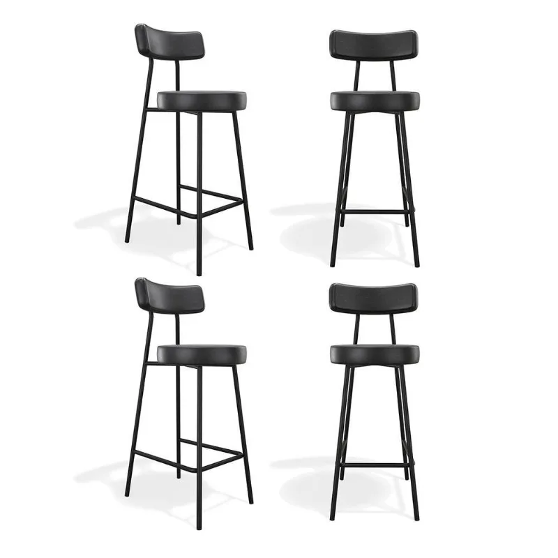 Kit 04 Banquetas Alta Cozinha Kobe Estofada Com Encosto Couríssimo Preto - Abmaza
