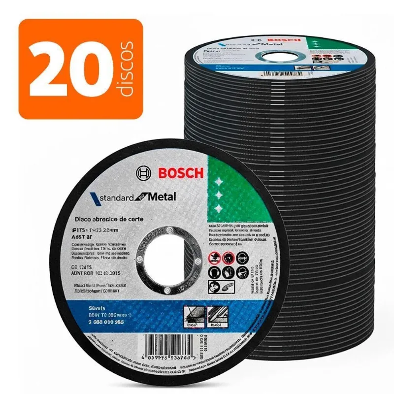 Kit 20 Discos De Corte Para Esmerilhadeira Inox 4.1/2 7/8 Standard Reto Profissional - Bosch