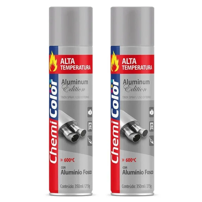 Kit 02 Tintas Spray 350ml Alta Temperatura Interno E Externo Secagem Rápida - Chemicolor Cor Alumínio Fosco