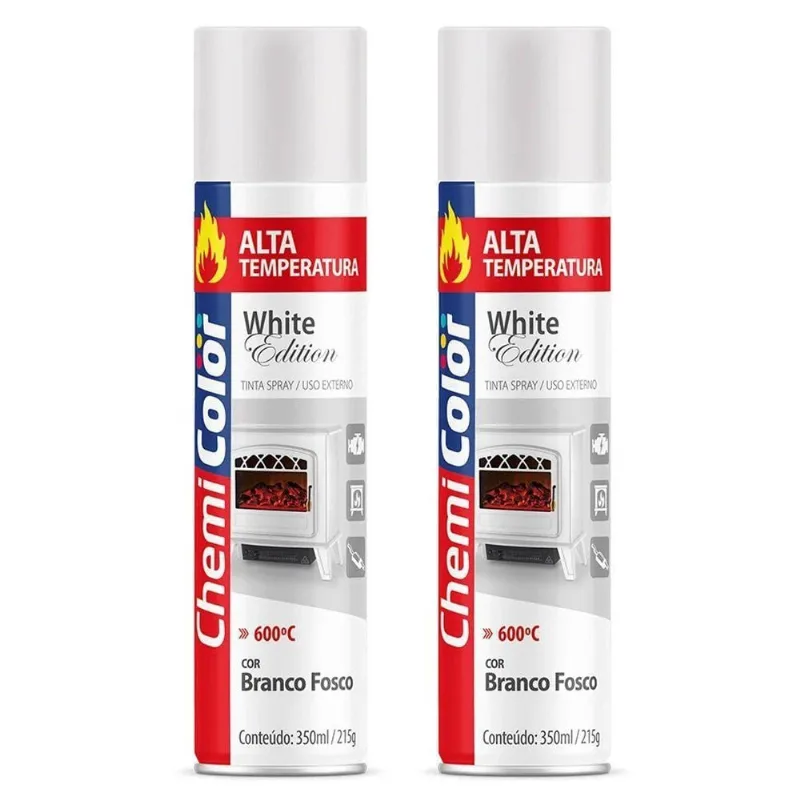 Kit 02 Tintas Spray 350ml Alta Temperatura Interno E Externo Secagem Rápida - Chemicolor Cor Branco Fosco