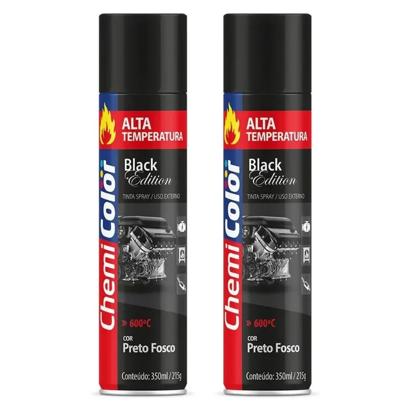 Kit 02 Tintas Spray 350ml Alta Temperatura Interno E Externo Secagem Rápida - Chemicolor Cor Preto Fosco