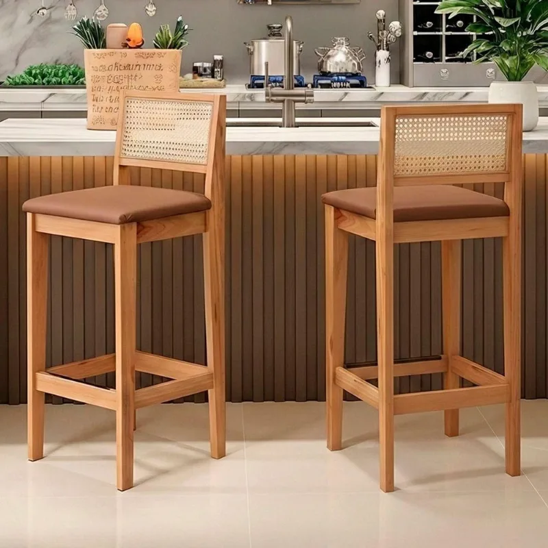 Kit 02 Banquetas Altas Brunella Courino Encosto Telinha Palha Café Desk Design