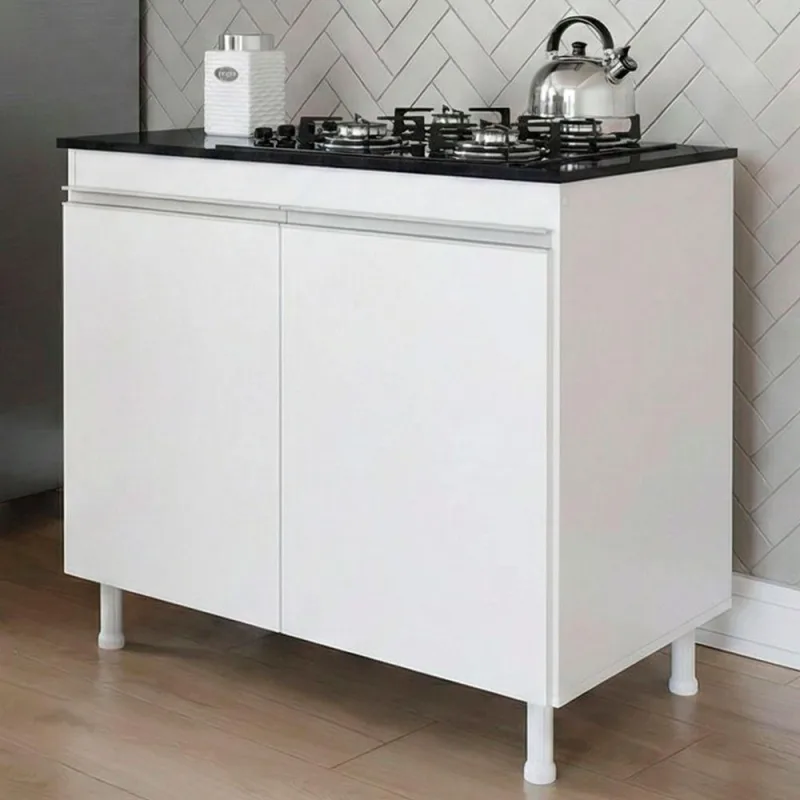 Balcão Gabinete Lux 2 Portas sem Gavetas MDF 79CM Branco Abmaza - OUTRAS