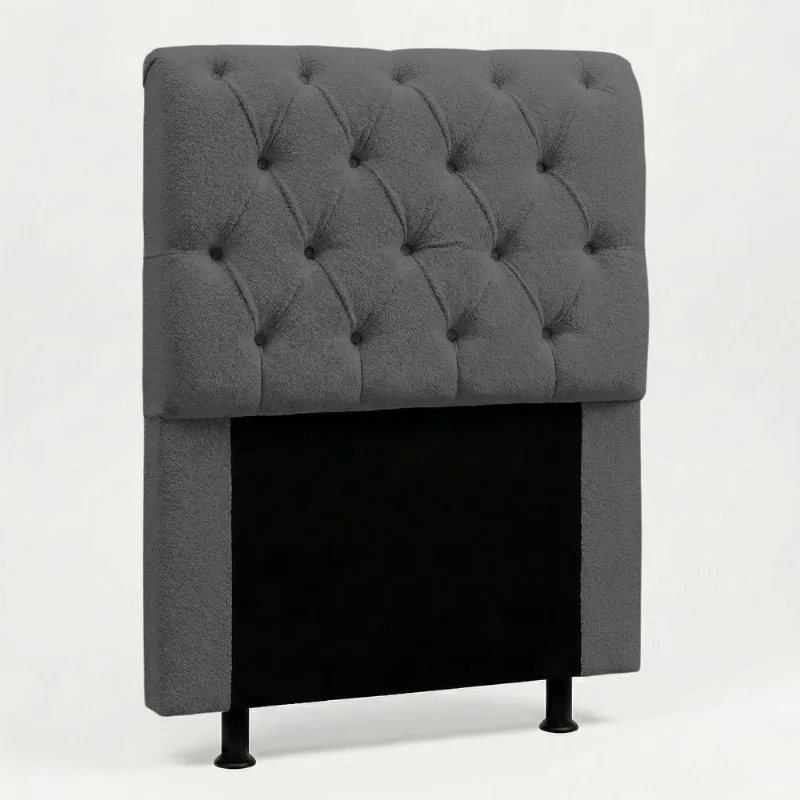 Cabeceira Solteiro Sarah no Box Estofada Bouclê Cinza Escuro Desk Design