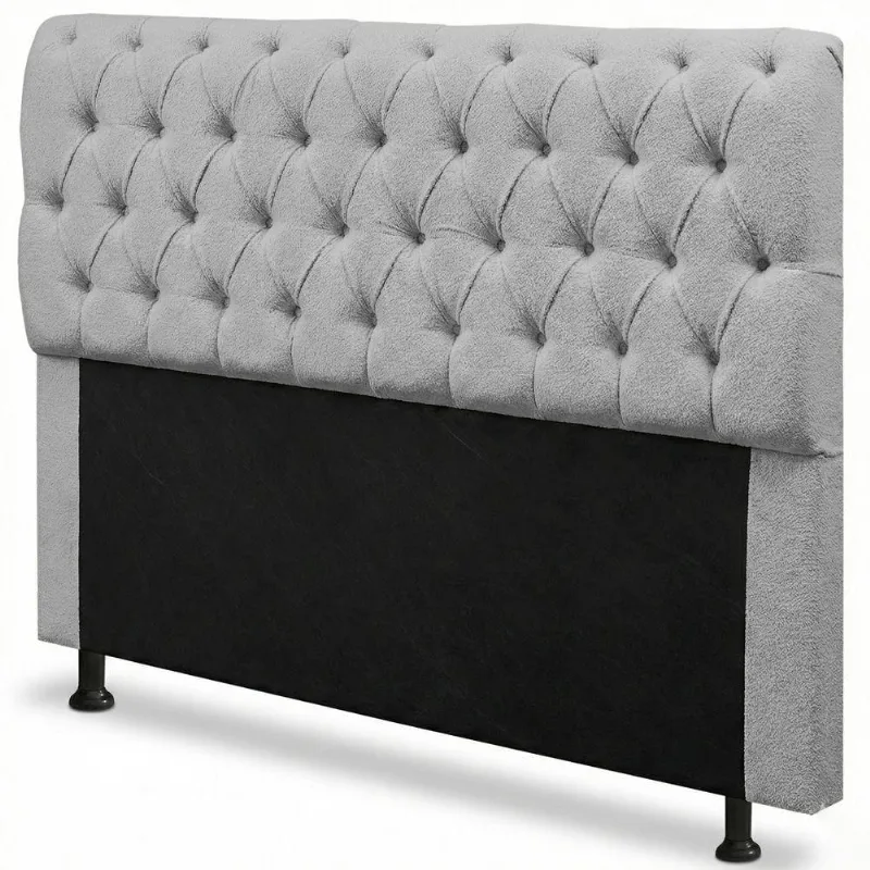 Cabeceira King Sarah 195cm no Box Madeira Maciça Suede Cinza Desk Design