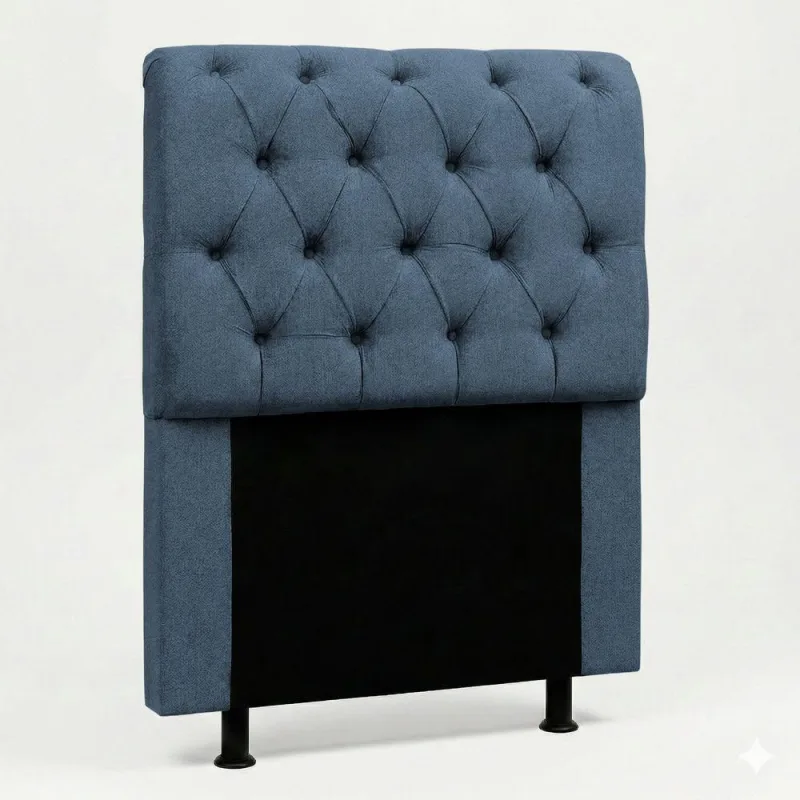 Cabeceira Cama Box Solteiro Sarah 90CM no Box Madeira Maciça Linho Azul - OUTRAS