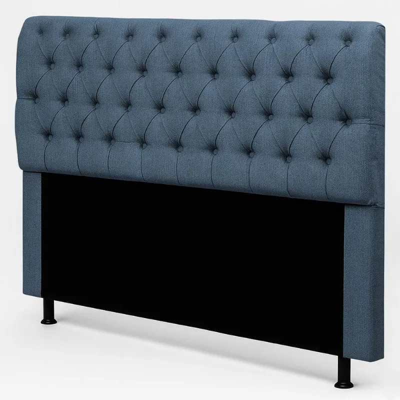 Cabeceira Casal Sarah 140cm Frame Madeira Estofada Linho Azul Desk Design