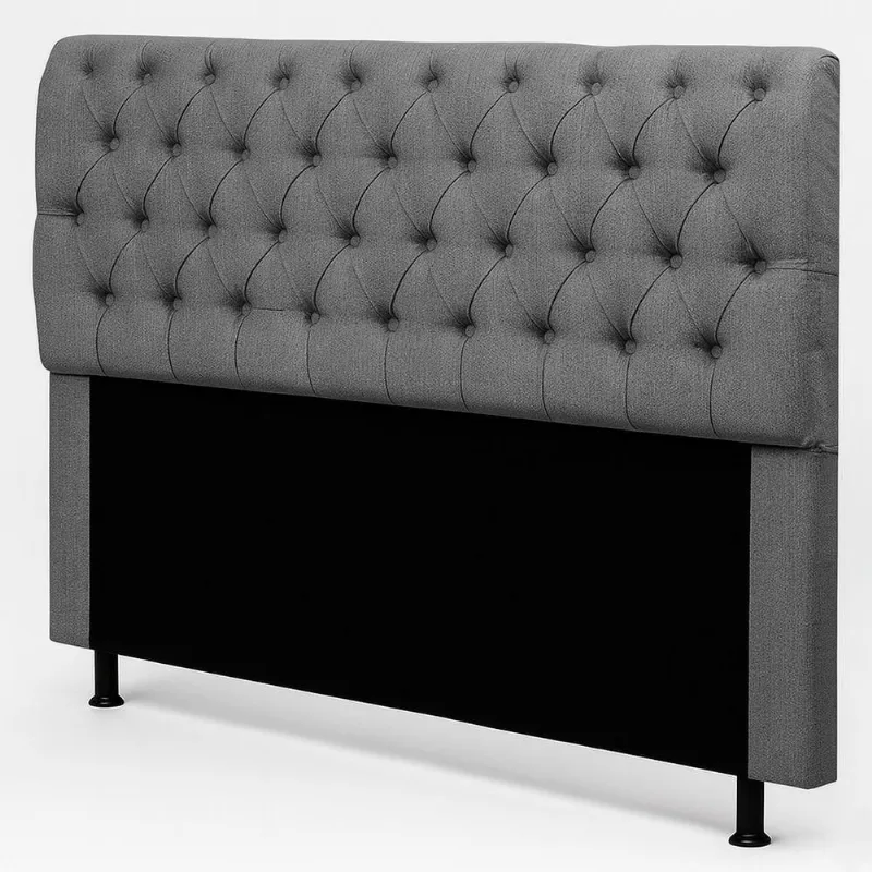 Cabeceira Queen Sarah no Box Madeira Maciça Linho Cinza Desk Design