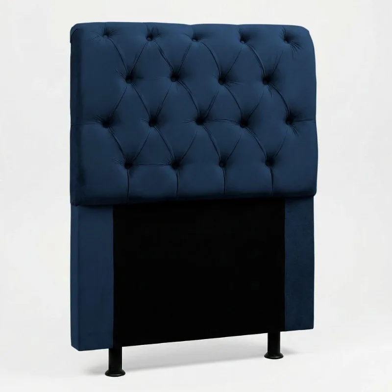 Cabeceira Solteiro Sarah no Box Madeira Maciça Suede Azul Marinho Desk Design