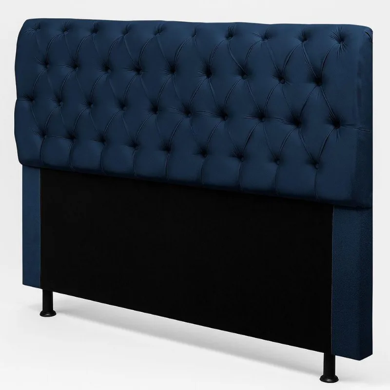 Cabeceira Queen Sarah 160cm Frame Madeira Maciça Suede Azul Marinho Desk Design