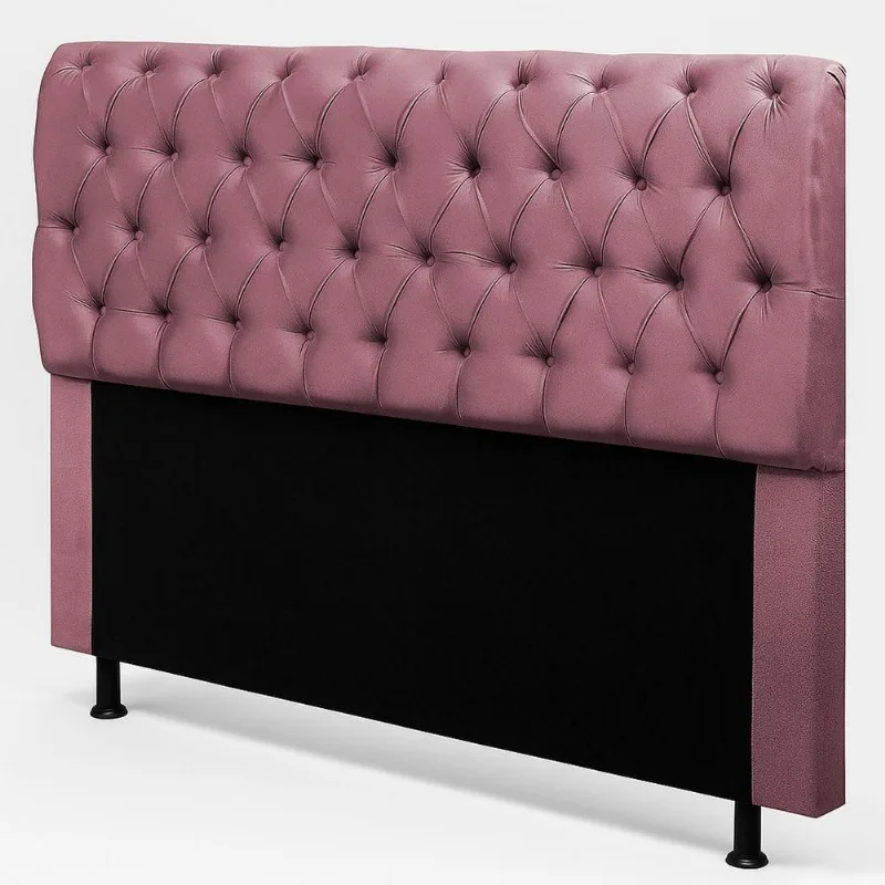 Cabeceira Queen Sarah 160cm no Box Madeira Maciça Suede Rosa Desk Design