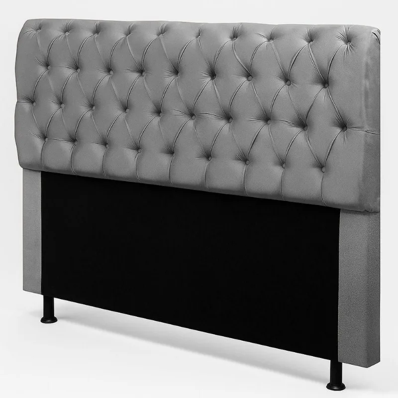 Cabeceira King Sarah 195cm no Box Madeira Maciça Suede Cinza Desk Design