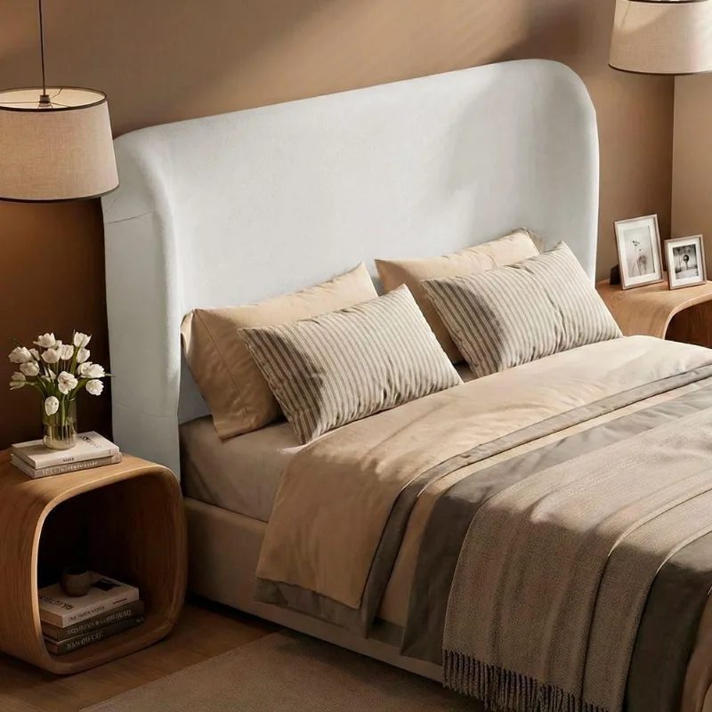 Cabeceira Queen Liah no Box MDF Estofada Bouclê Branco Desk Design