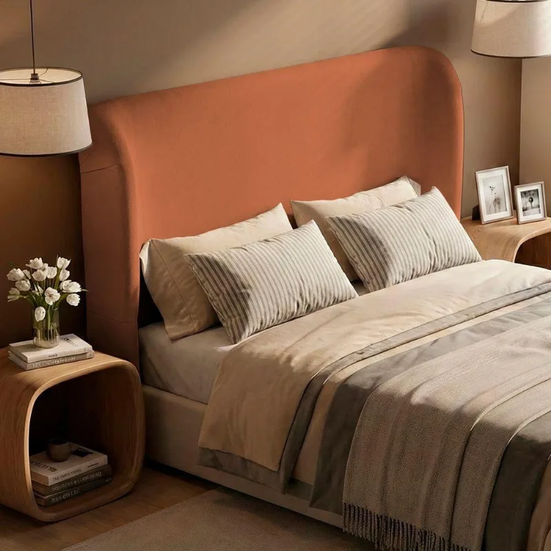 Cabeceira Liah Casal no Box MDF Estofada em Suede Terracota Desk Design