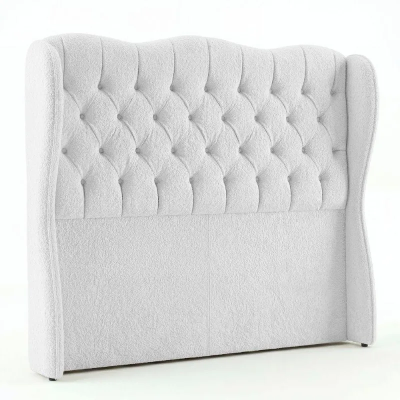 Cabeceira Casal Alora Estofada Capitonê no Box MDF Bouclê Branco Abmaza