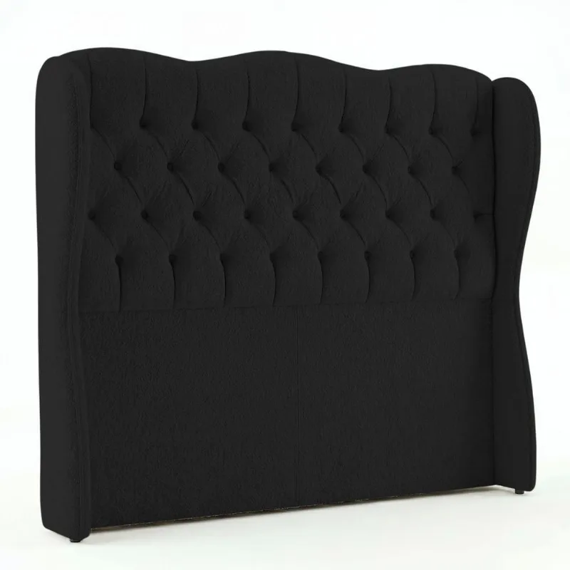 Cabeceira Alora Queen Size Estofada Capitonê no Box MDF Bouclê Preto Abmaza