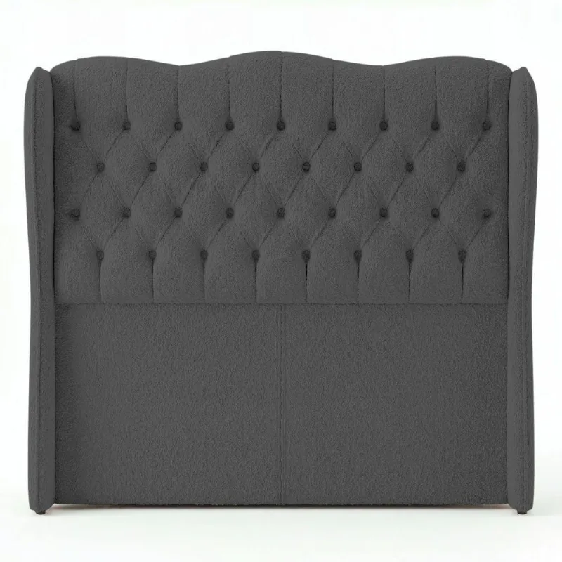 Cabeceira Alora King Size Estofada Capitonê no Box MDF Bouclê Cinza Escuro Abmaza
