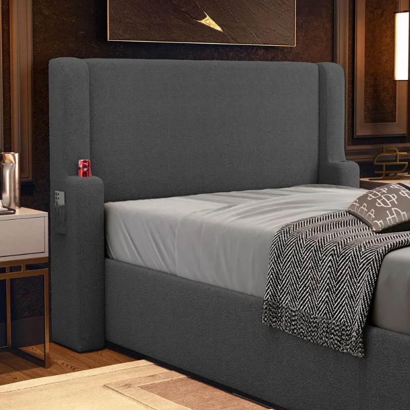Cabeceira Duetto King 195cm na Parede MDF Bouclê Cinza Escuro Abmaza