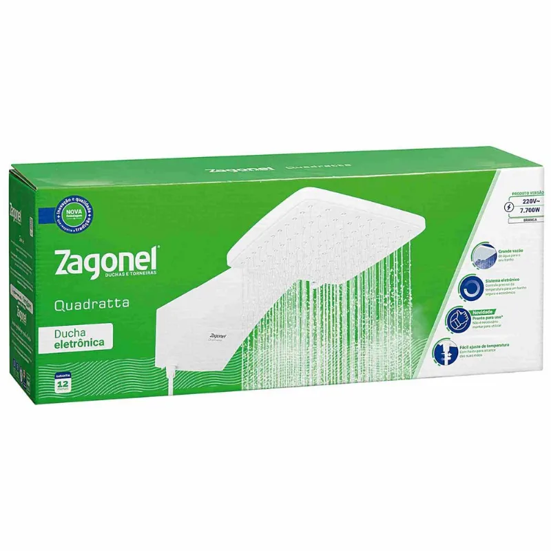Ducha Eletrônica Zagonel Quadratta Branca 7700W 220V - Zagonel