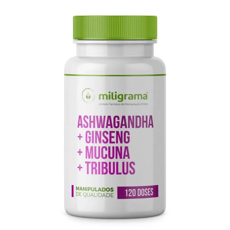 Ashwagandha + Ginseng + Mucuna + Tribulus 120 Doses Ashwagandha + Ginseng + Mucuna + Tribulus Cápsulas Estimulante Masculino 120 Doses