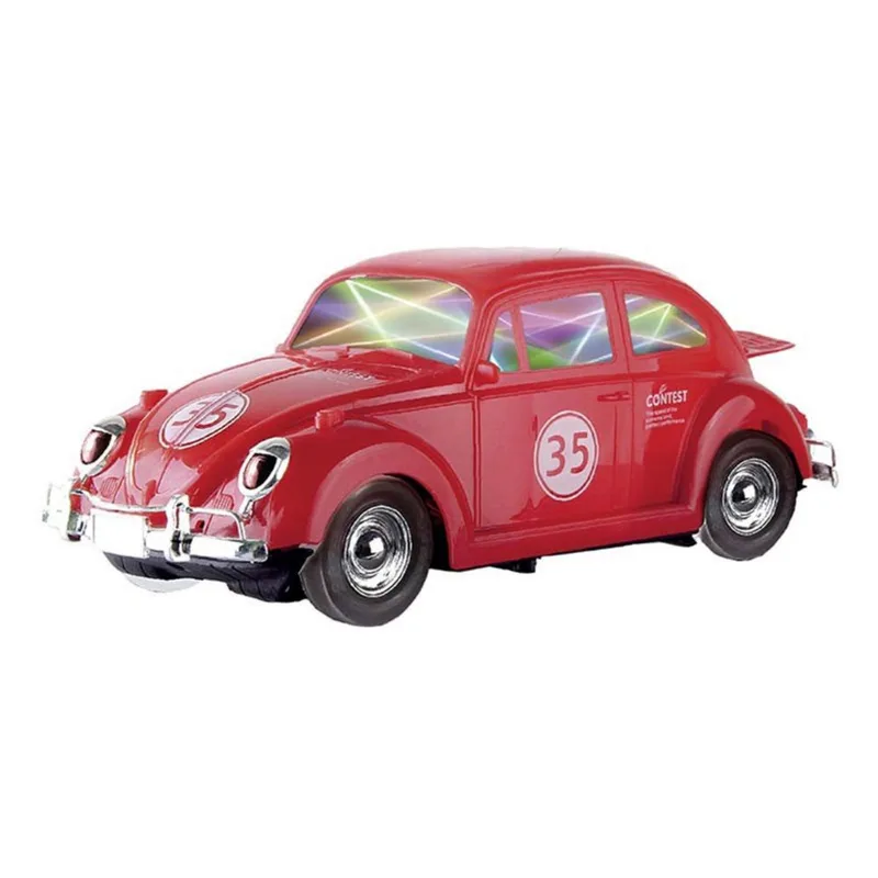 Carrinho - Fusca - Beetle Com Luz e Som - Bate e Volta - Gira 360º - Vermelho - Shiny Toys