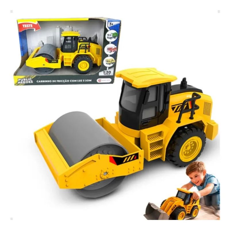 CARRINHO DE FRICCAO ROLO COMPACTADOR COM LUZ, SOM E PILHAS 1:20 PUBLIC HEROES SHINY TOYS