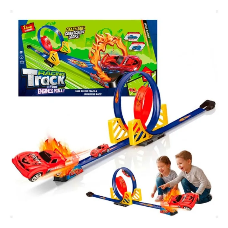 PISTA DE CORRIDA INFANTIL COM 2 LOOPS LANCADOR E 1 CARRINHO - RACING TRACK SHINY TOYS