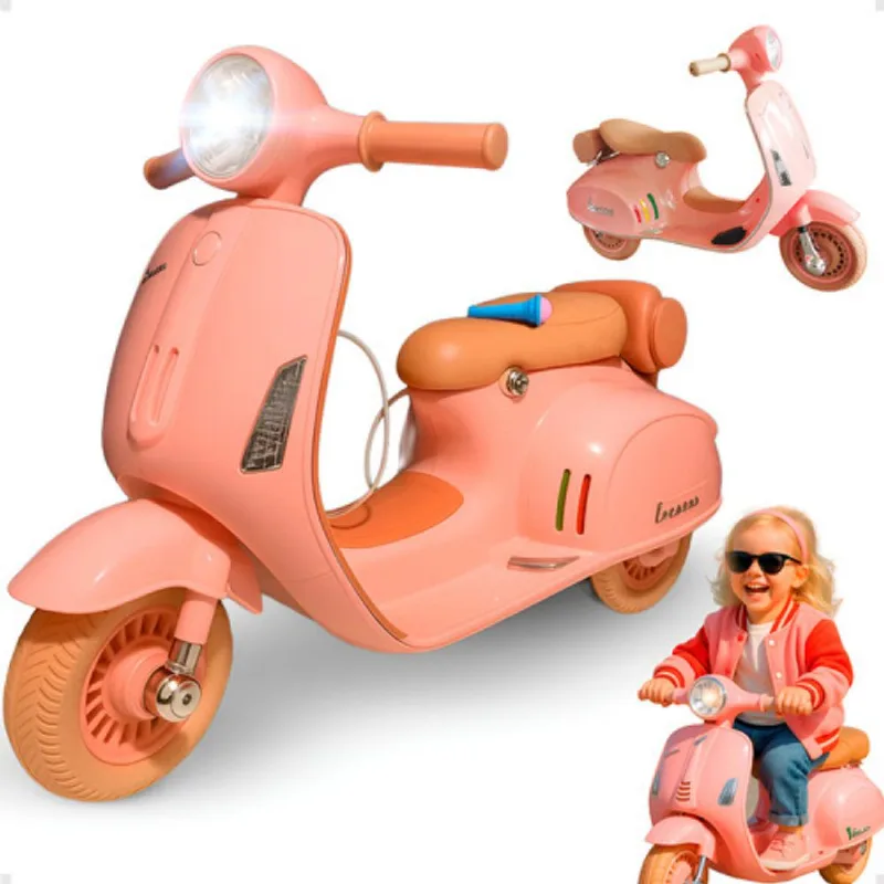 Brinquedo Moto Scooter Elétrica Rosa Infantil 6V com Luzes e Som