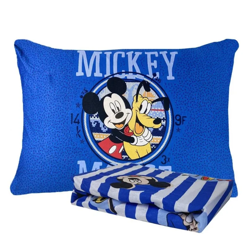 Jogo Lençol 2 Peças Disney Mickey Pluto C/ Elástico Algodão