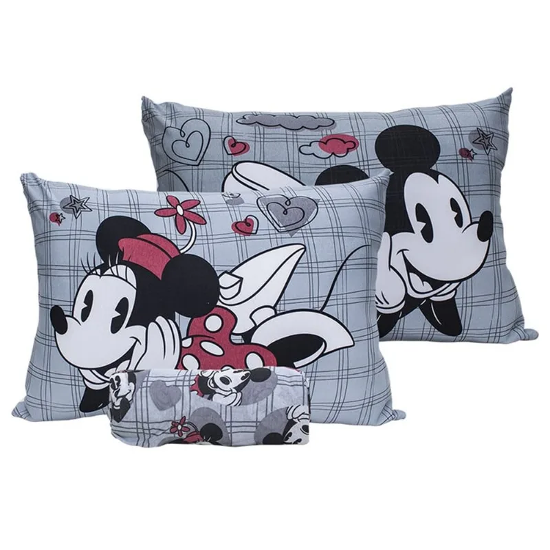 Jogo de Cama Portallar Casal Joy Malha Mista Estampado Disney Namorados Lovefilm 3 Pçs Cinza