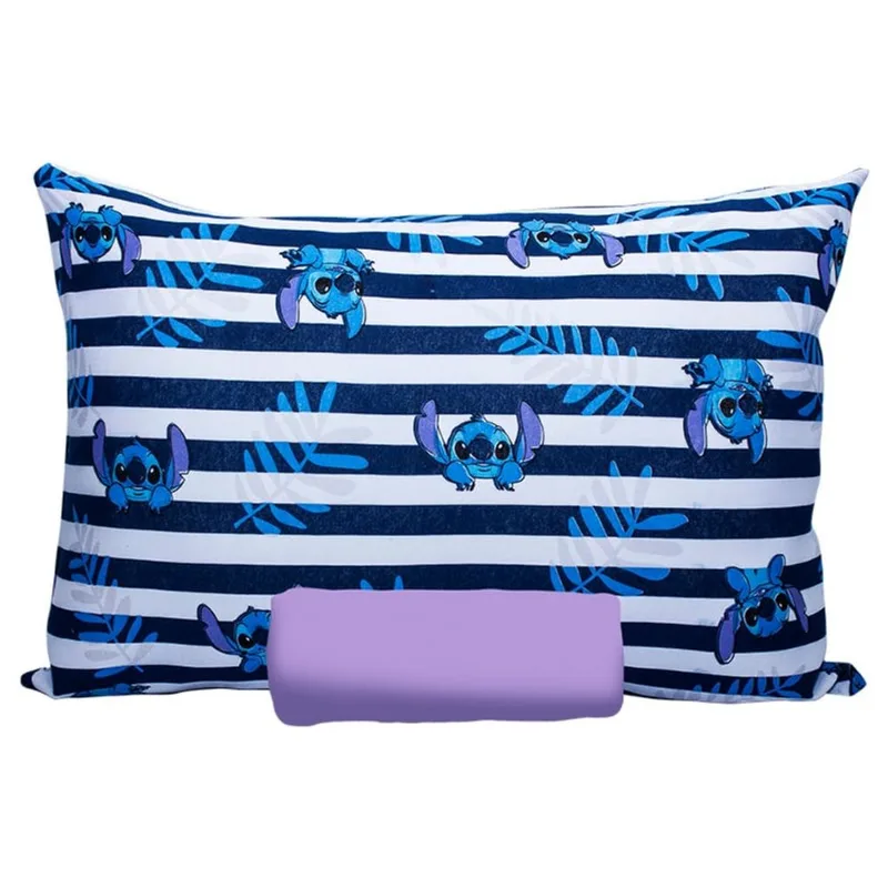 Jogo de Cama Portallar Solteiro Malha Mista Disney Stitch Listras 2 Pçs Lavanda