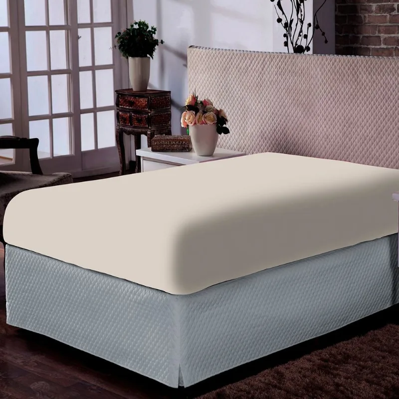 Lençol Portallar King Com Elástico Malha 100% Algodão Premiun Classic Off White