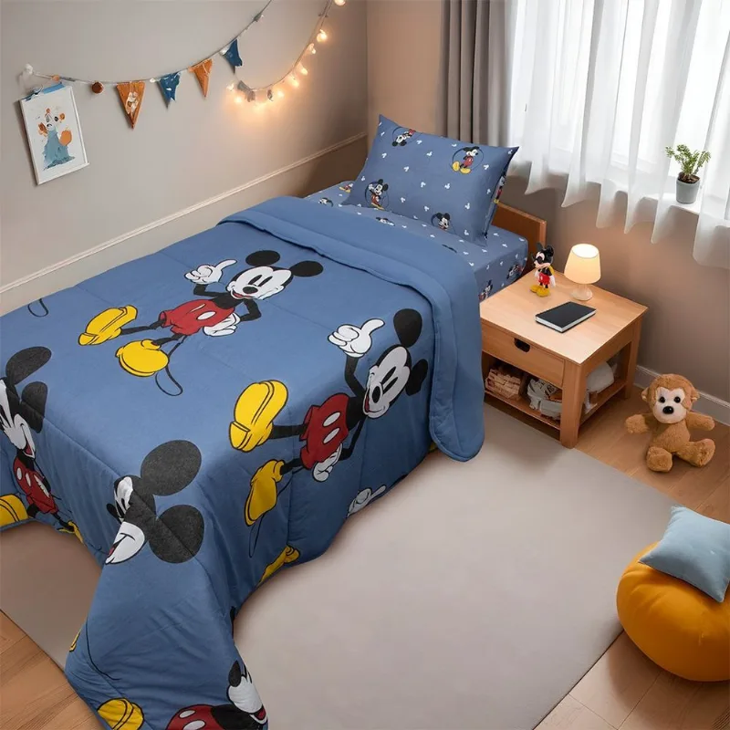 Edredom Solteiro Mickey &amp; Minnie Disney Malha 100% Algodão 150x220cm Mickey Mouse Jeans