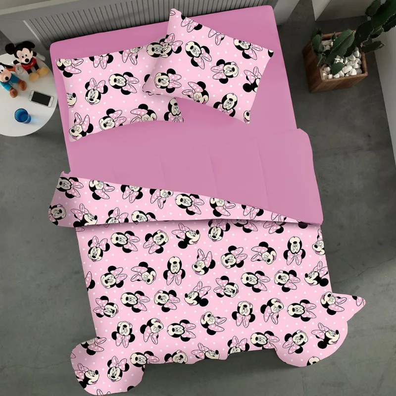 Edredom Casal Mickey &amp; Minnie Disney Malha 100% Algodão 200x220cm Big Minnie/rosa Cravo