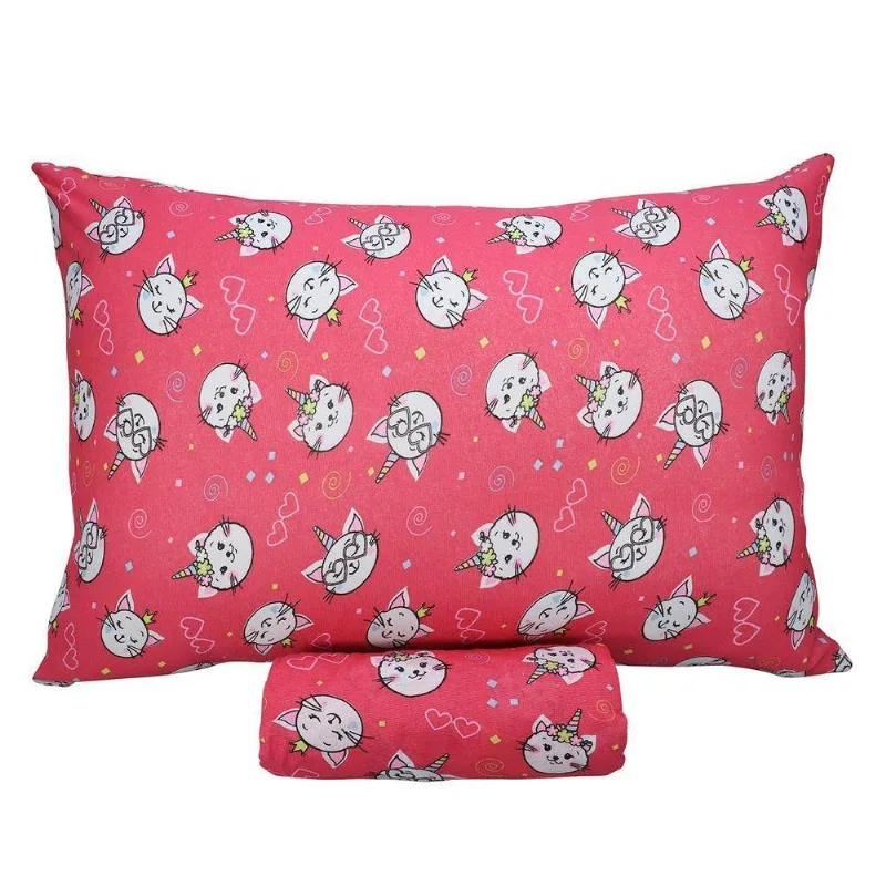 Jogo De Cama Solteiro Portallar Malha Misto Estampado Gatocornio 2 Pçs Com Elástico Pink