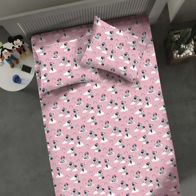 Jogo de Cama Portallar Casal Malha Mista Estampado Disney Minnie Nuvem 3 Peças Rose