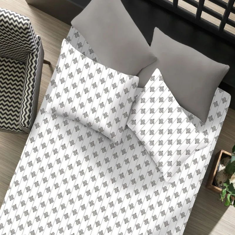 Jogo de Cama Casal Portallar Elegance Percal 150 fios 100% Algodão Estampado Ana 3 Peças Branco