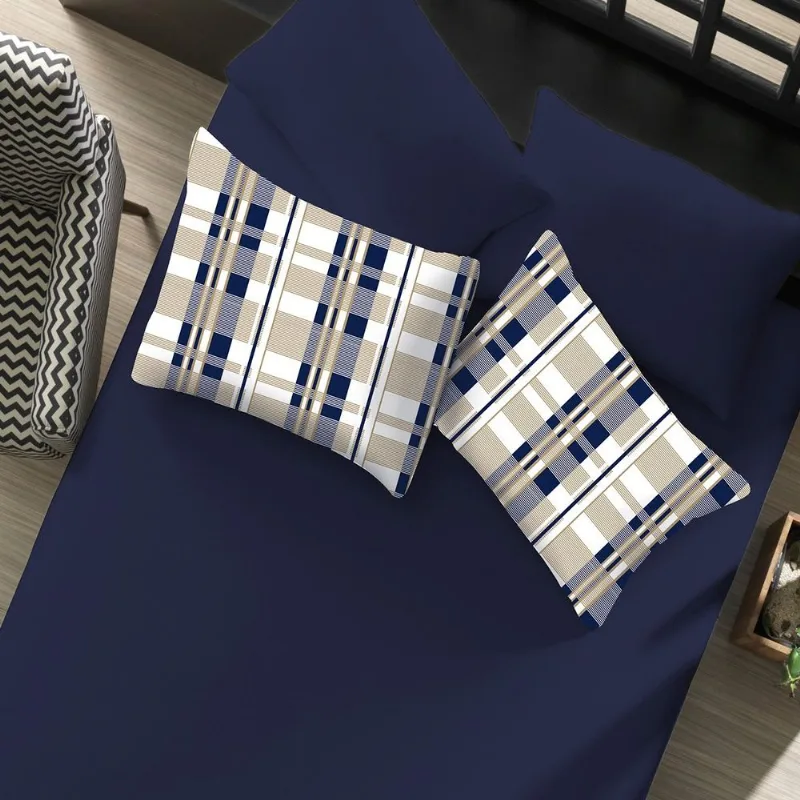 Jogo de Cama Casal Portallar Elegance Percal 180 fios 100% Algodão Paulo 3 Peças Marinho