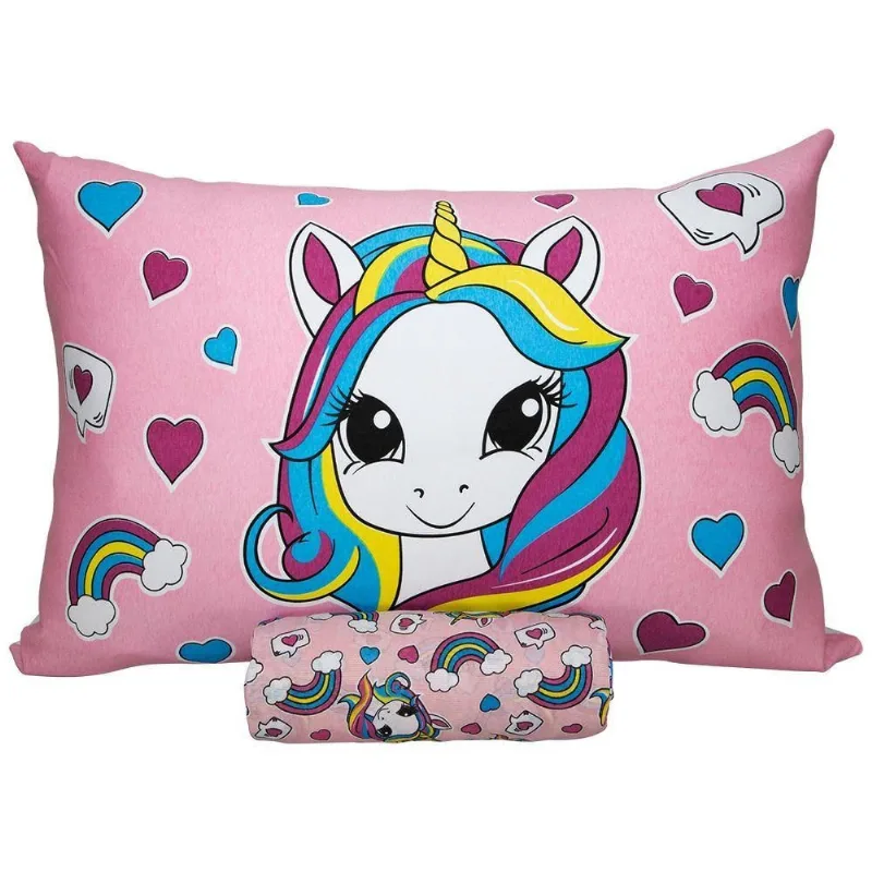 Jogo de Cama Joy Sweet Unicórnio Solteiro 70% Algodão e 30% Poliéster em Malha Rosa
