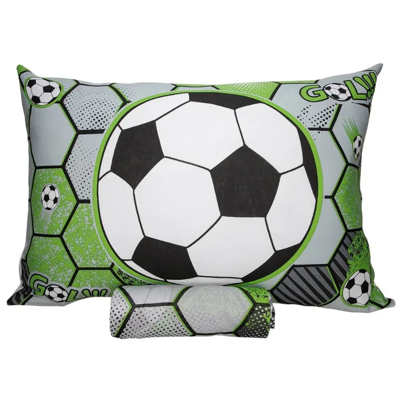 Jogo de Cama KazzaVip Solteiro Malha Mista 70% Algodão e 30% Poliéster Joy Soccer 2 peças Verde