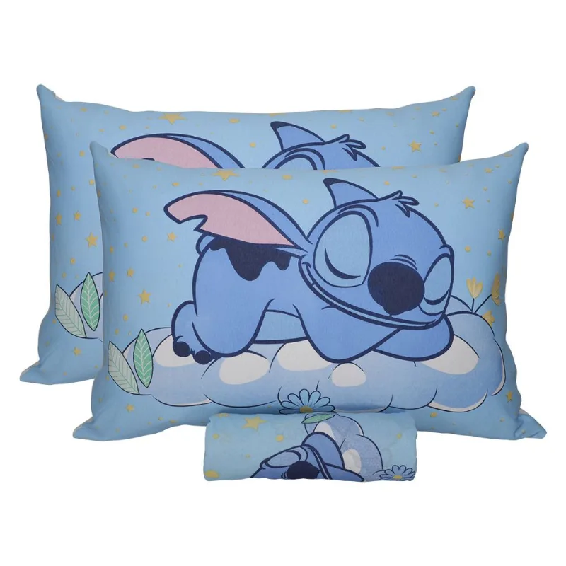 Jogo de Lençol KazzaVip Casal Malha Mista 70% Algodão e 30% Poliéster Joy Disney Stitch Dream 03 Peças Azul