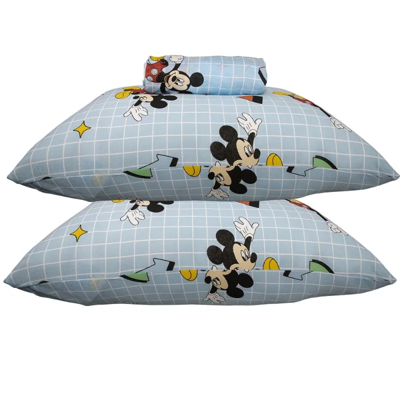 Jogo de Lençol KazzaVip Casal Malha Mista 70% Algodão e 30% Poliéster Estampado Disney Mickey Formas Kids 3 Peças Azul