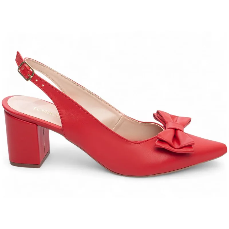 Sapato Scarpin Vermelho Salto Médio Baixo Bloco Grosso Bico Fino Laço Feminino 6,5 cm Vermelho emily online