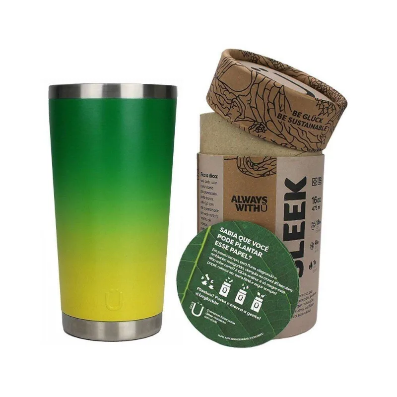 Copo Térmico Gluck Sleek Future Brasil Deg 473ml Inox 4h Gel