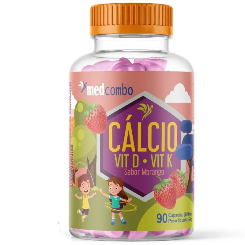 Cálcio Vitamina D E K Em Goma Mástigavel Sabor Morango 600mg