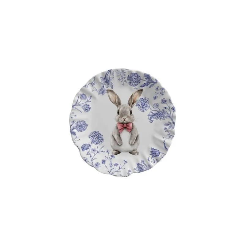 Prato de Sobremesa Rabbits Flowers Blue Cerâmica Floral 20cm para Mesa Maison Blanche - Maison Blanche
